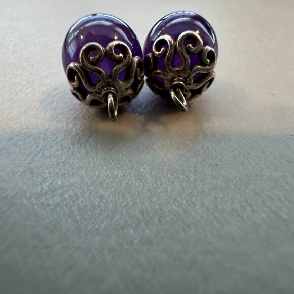 Authentic Pandora Purple Amethyst Swirl Compose Earrings - EUC (No Posts ) - Picture 10 of 11
